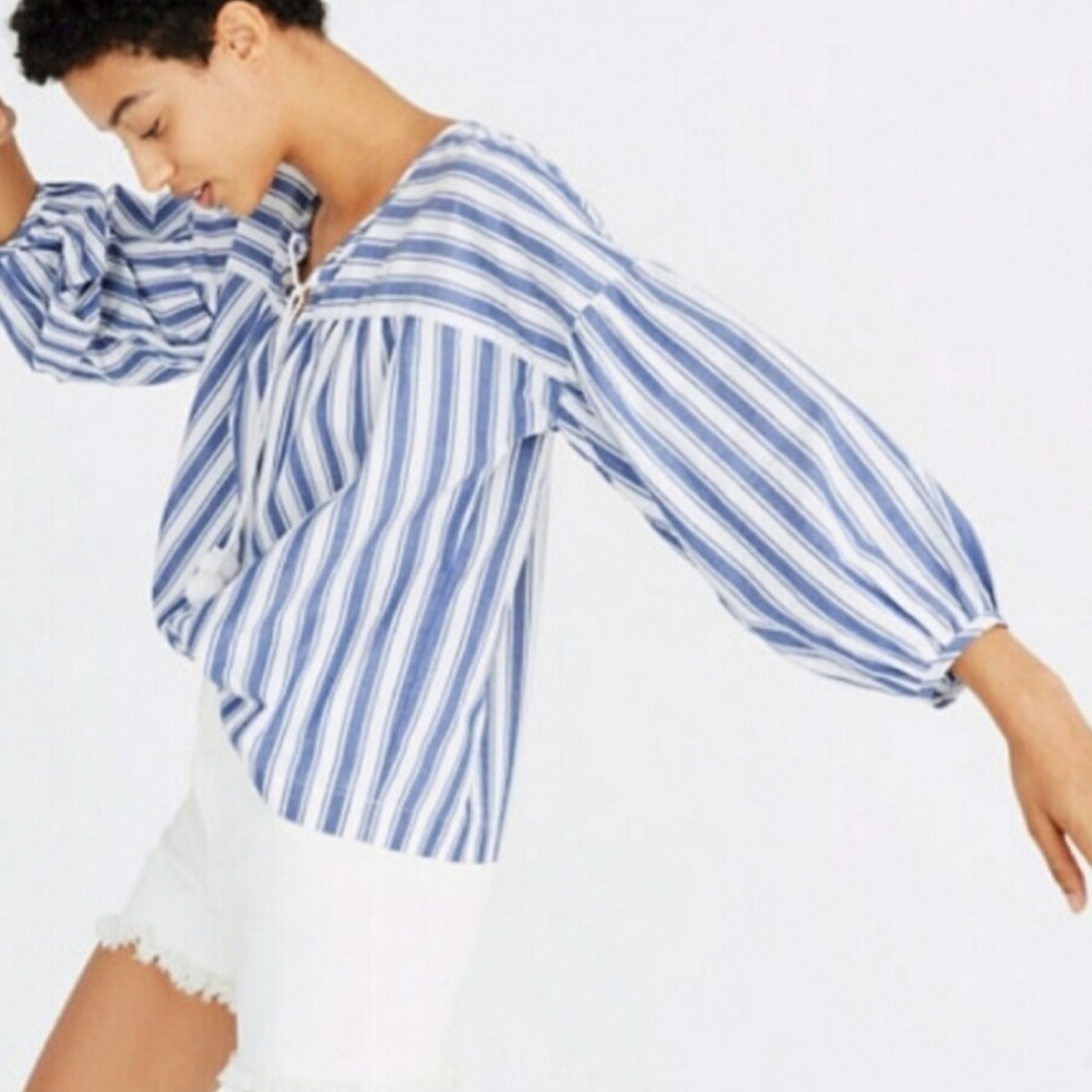Madewell Peasant blouse in Shea Stripe Loose Fit Beachy Preppy Oversized Small